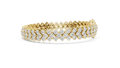 Yellow gold three-row diamond tennis bracelet, side view
