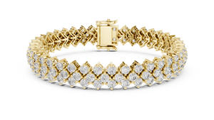 Yellow gold 6.00 ct three-row diamond tennis bracelet, front view