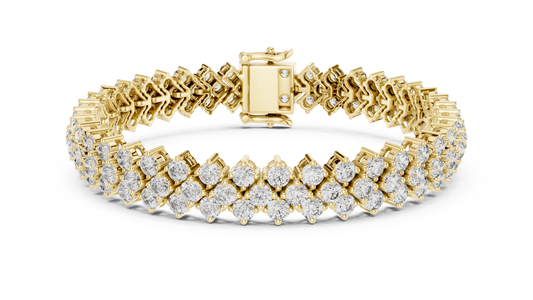 Yellow gold 6.00 ct three-row diamond tennis bracelet, front view