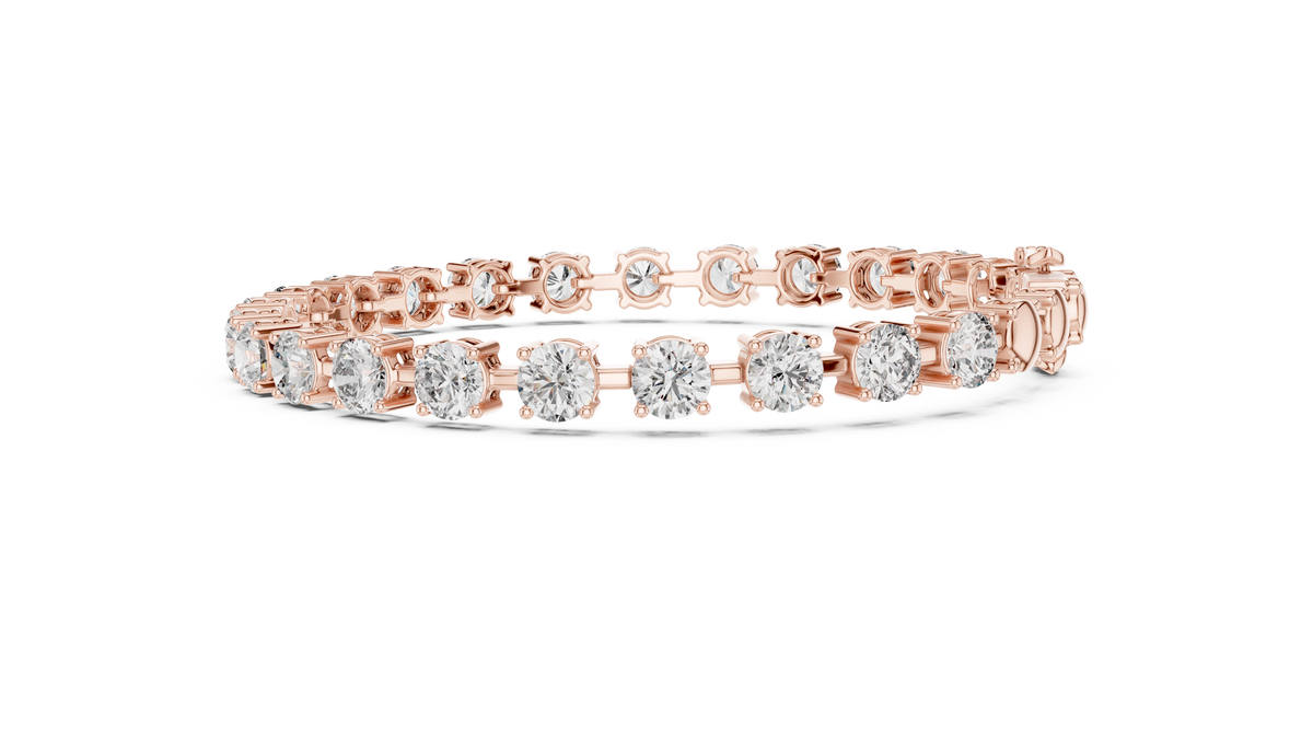 Rose gold round diamond tennis bracelet, side view