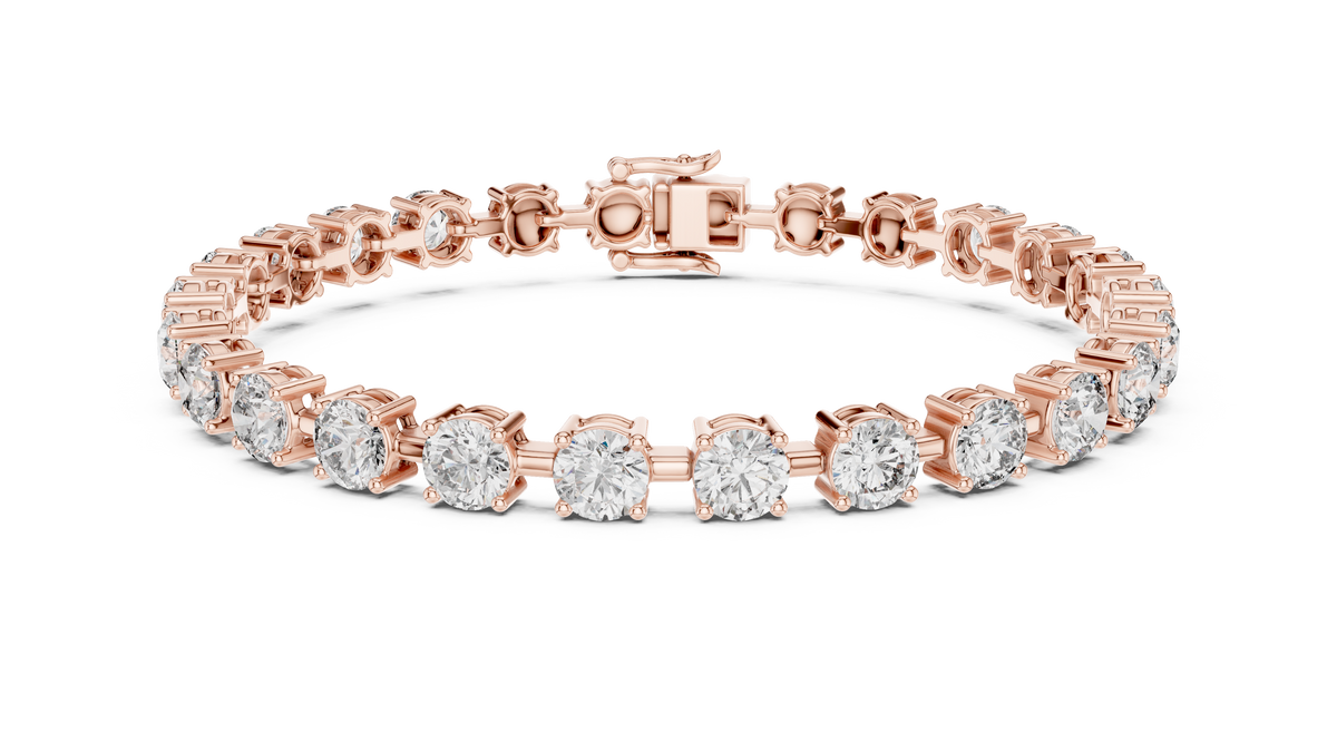 Rose gold 10.50 ct round diamond tennis bracelet, front view