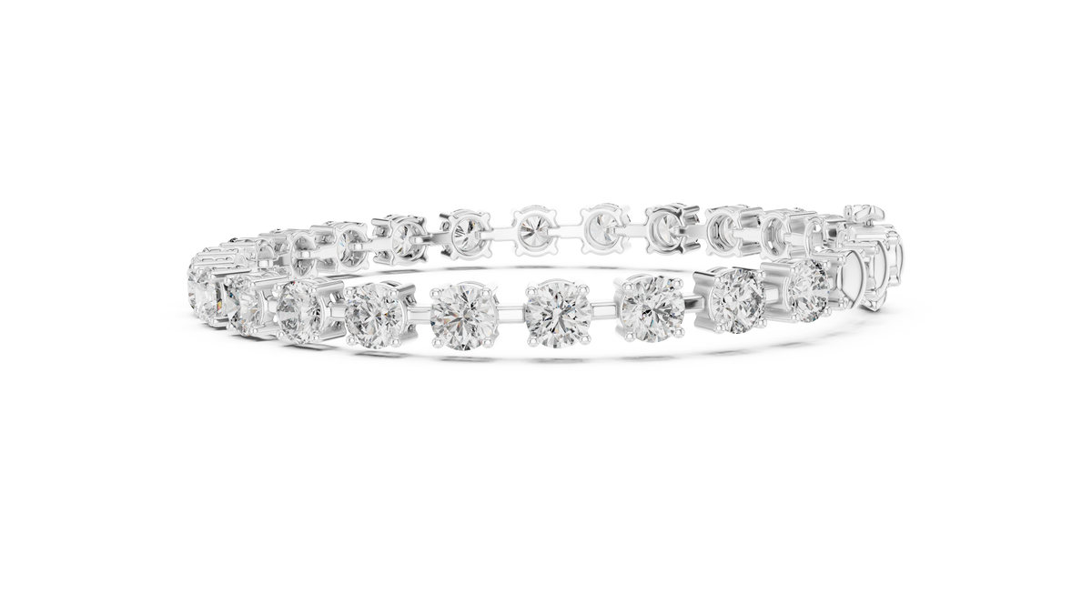 White gold round diamond tennis bracelet, side view