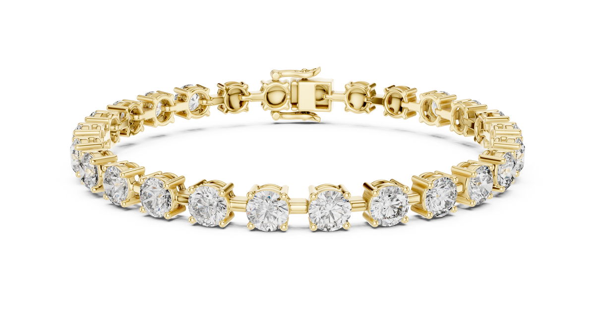 Yellow gold 10.50 ct round diamond tennis bracelet, front view
