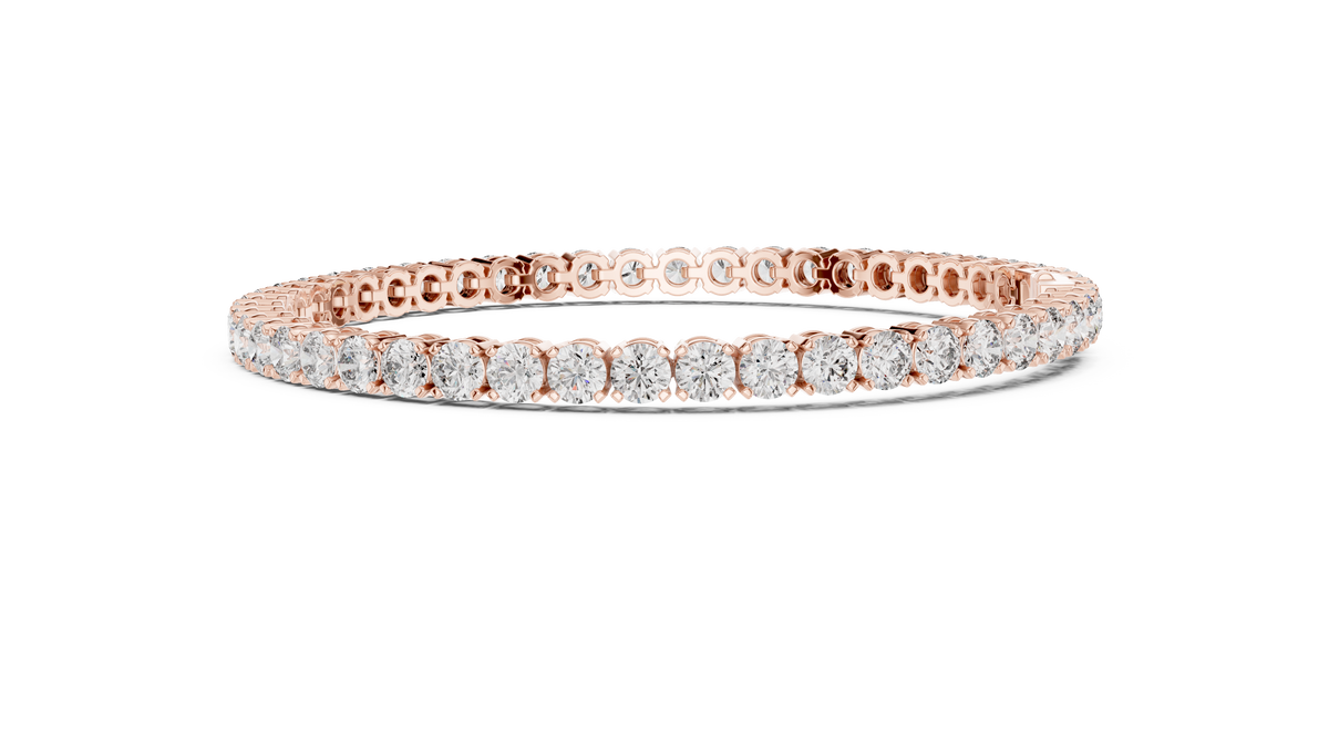 Rose gold round diamond tennis bracelet, side view