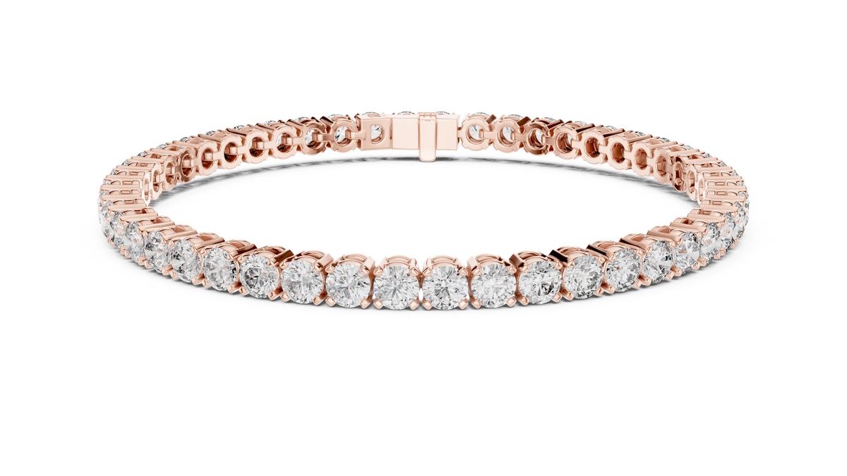 Rose gold 7.01 ct round diamond tennis bracelet, front view