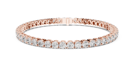 Rose gold 7.01 ct round diamond tennis bracelet, front view