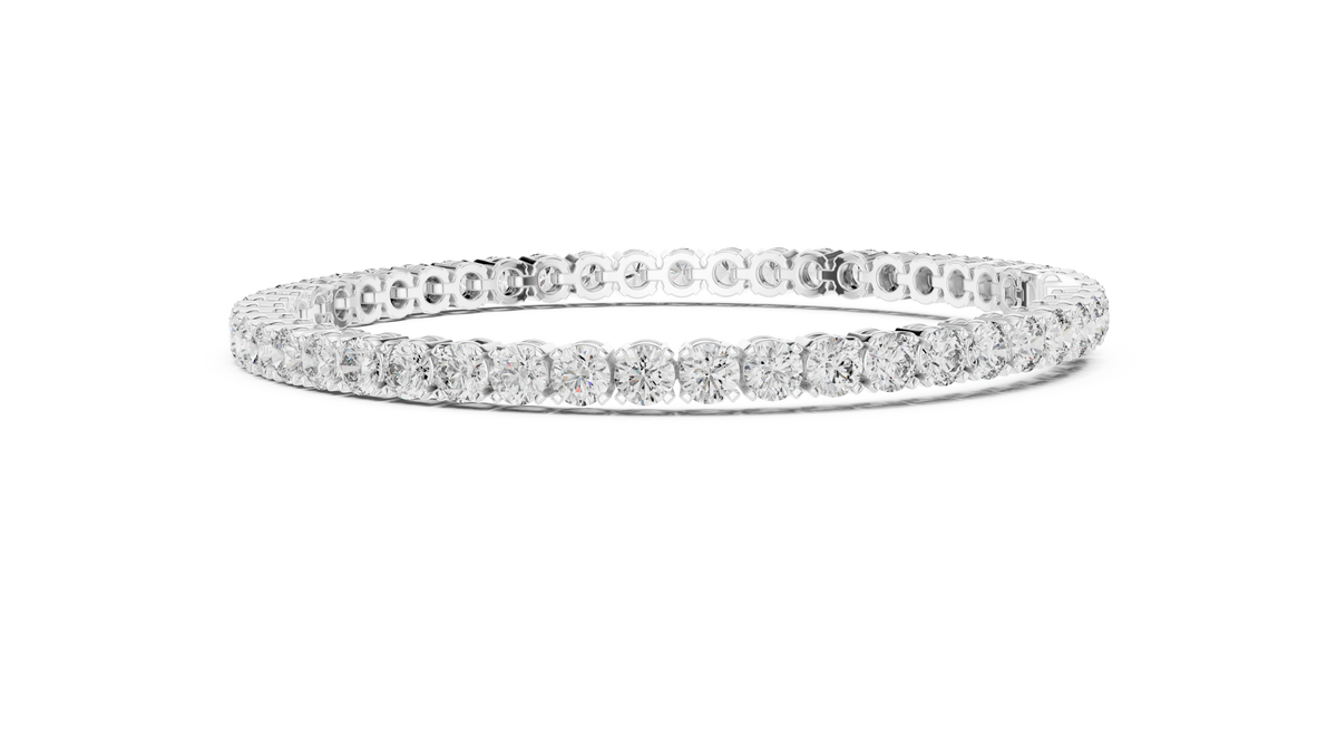 White gold round diamond tennis bracelet, side view