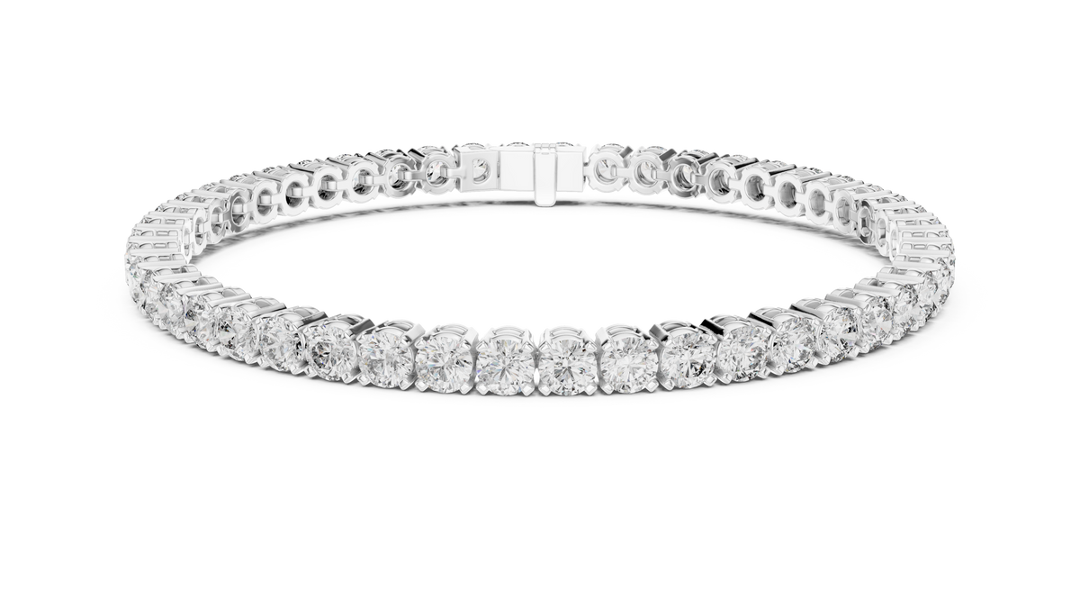 White gold 7.01 ct round diamond tennis bracelet, front view