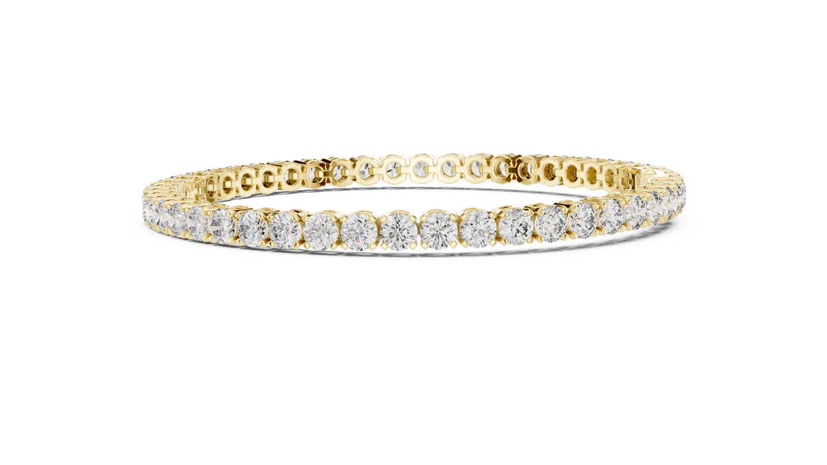Yellow gold round diamond tennis bracelet, side view