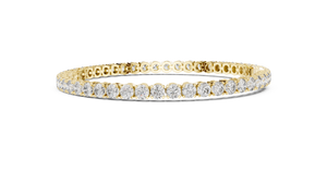 Yellow gold round diamond tennis bracelet, side view