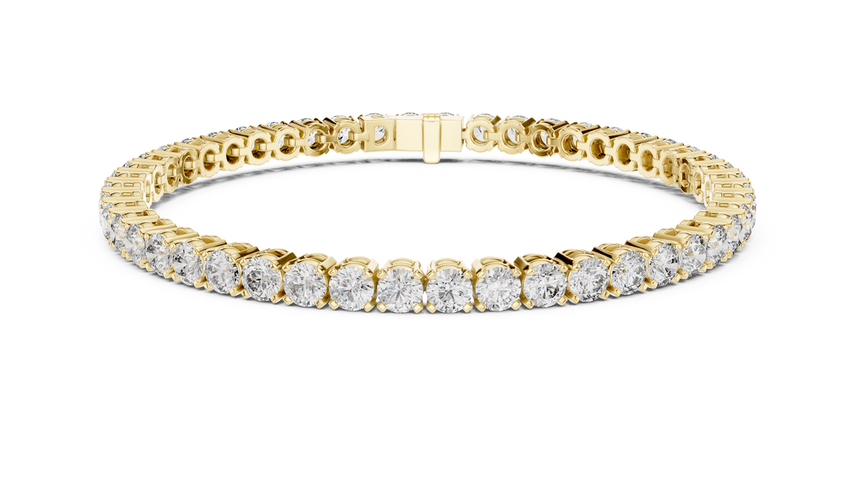 Yellow gold 7.01 ct round diamond tennis bracelet, front view