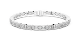 White gold 9.30 ct emerald cut bezel set diamond tennis bracelet, front view