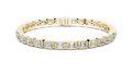 Yellow gold 9.30 ct emerald cut bezel set diamond tennis bracelet, front view