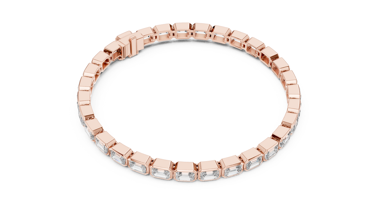 Rose gold emerald-cut lab-grown diamond eternity tennis bracelet, side view