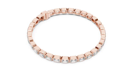Rose gold emerald-cut lab-grown diamond eternity tennis bracelet, side view