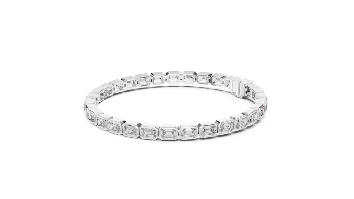 White gold emerald-cut lab-grown diamond eternity tennis bracelet