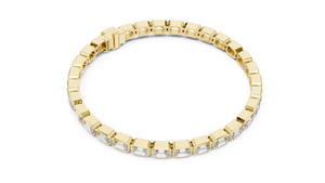 Yellow gold emerald-cut lab-grown diamond eternity tennis bracelet, side view