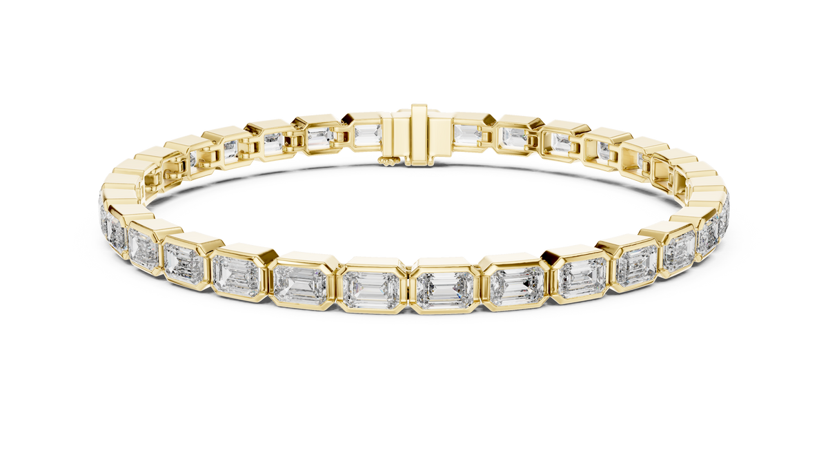 Yellow gold emerald-cut lab-grown diamond eternity tennis bracelet