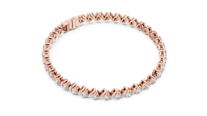 Rose gold S-link round diamond tennis bracelet, angled view