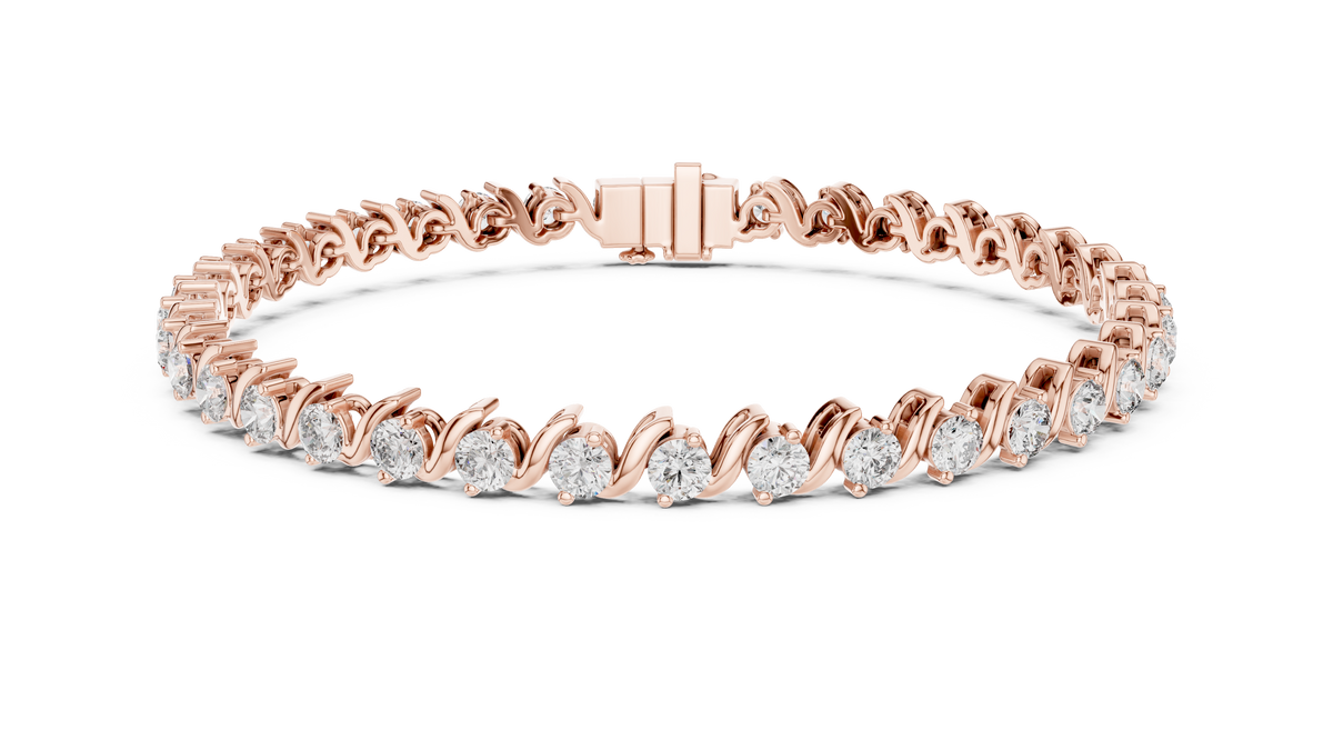 Rose gold 3.60 ct S-link round diamond tennis bracelet, front view