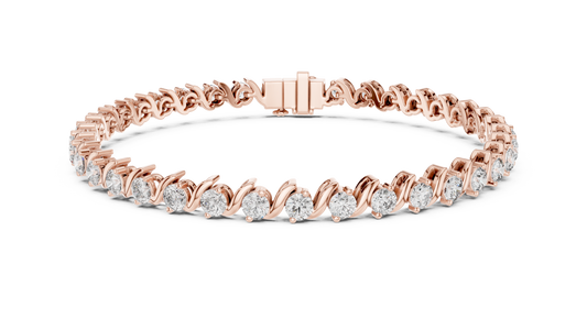 Rose gold 3.60 ct S-link round diamond tennis bracelet, front view