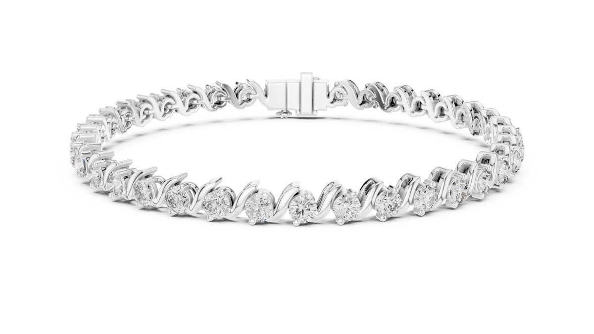 White gold 3.60 ct S-link round diamond tennis bracelet, front view
