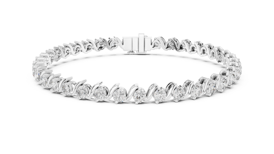 White gold 3.60 ct S-link round diamond tennis bracelet, front view