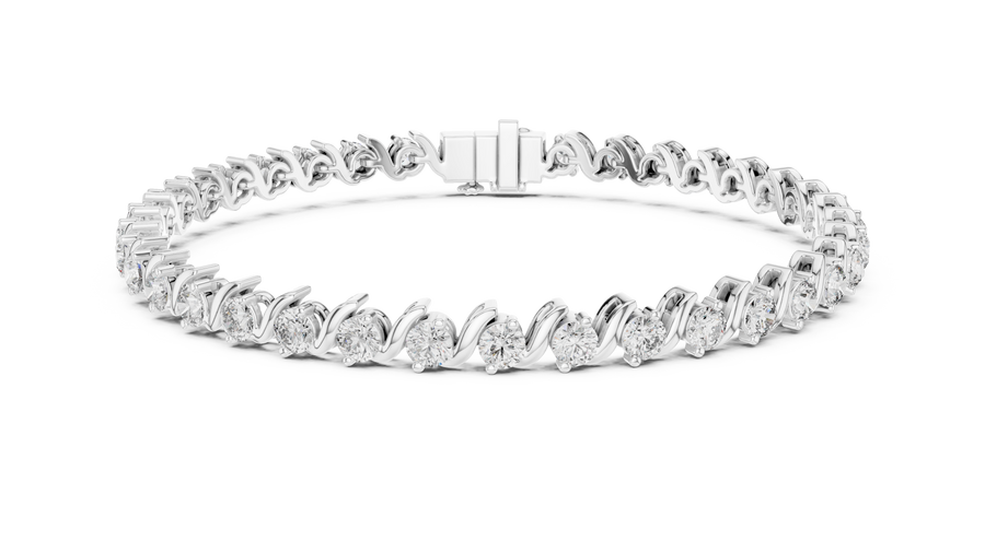 White gold 3.60 ct S-link round diamond tennis bracelet, front view