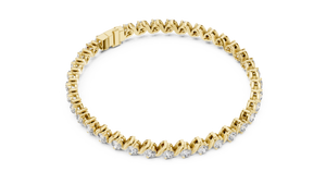 Yellow gold S-link round diamond tennis bracelet, angled view