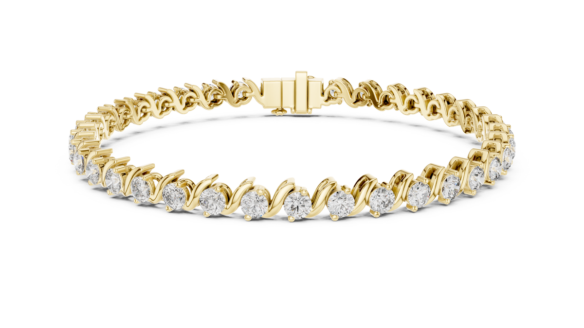 Yellow gold 3.60 ct S-link round diamond tennis bracelet, front view