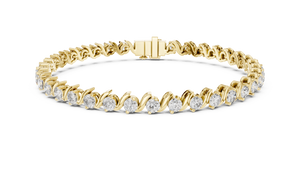 Yellow gold 3.60 ct S-link round diamond tennis bracelet, front view