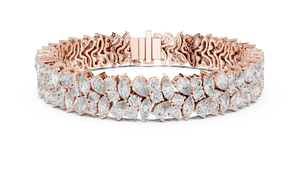 Rose gold 13.50 ct marquise and pear diamond cluster bracelet, front view