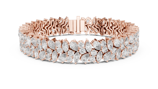 Rose gold 13.50 ct marquise and pear diamond cluster bracelet, front view