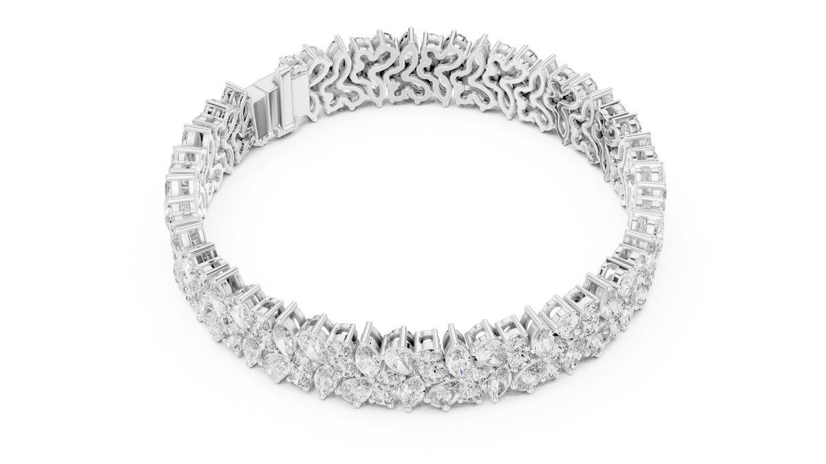 White gold marquise and pear diamond cluster bracelet, angled view