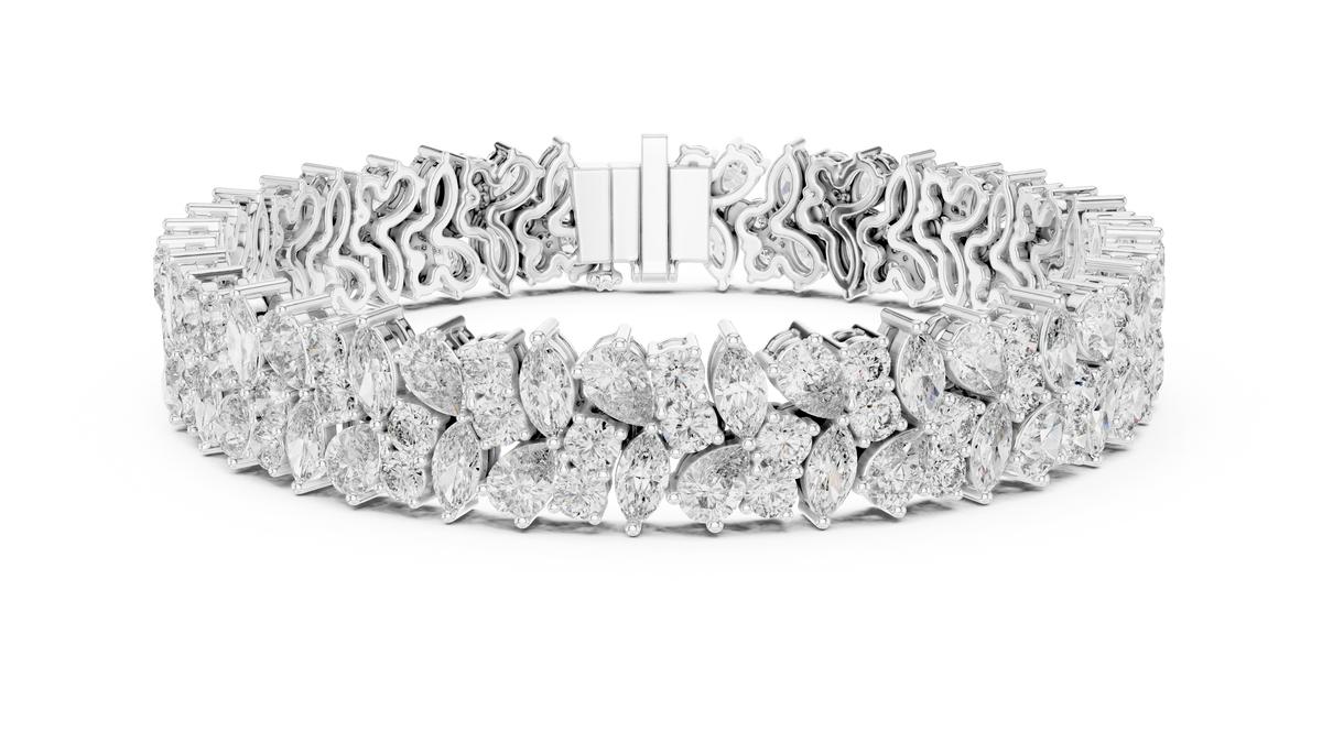 White gold 13.50 ct marquise and pear diamond cluster bracelet, front view