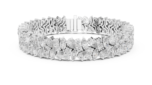 White gold 13.50 ct marquise and pear diamond cluster bracelet, front view