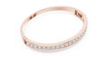 Rose gold channel set diamond bangle bracelet, angled view