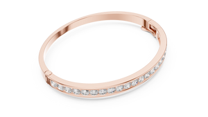 Rose gold channel set diamond bangle bracelet, angled view