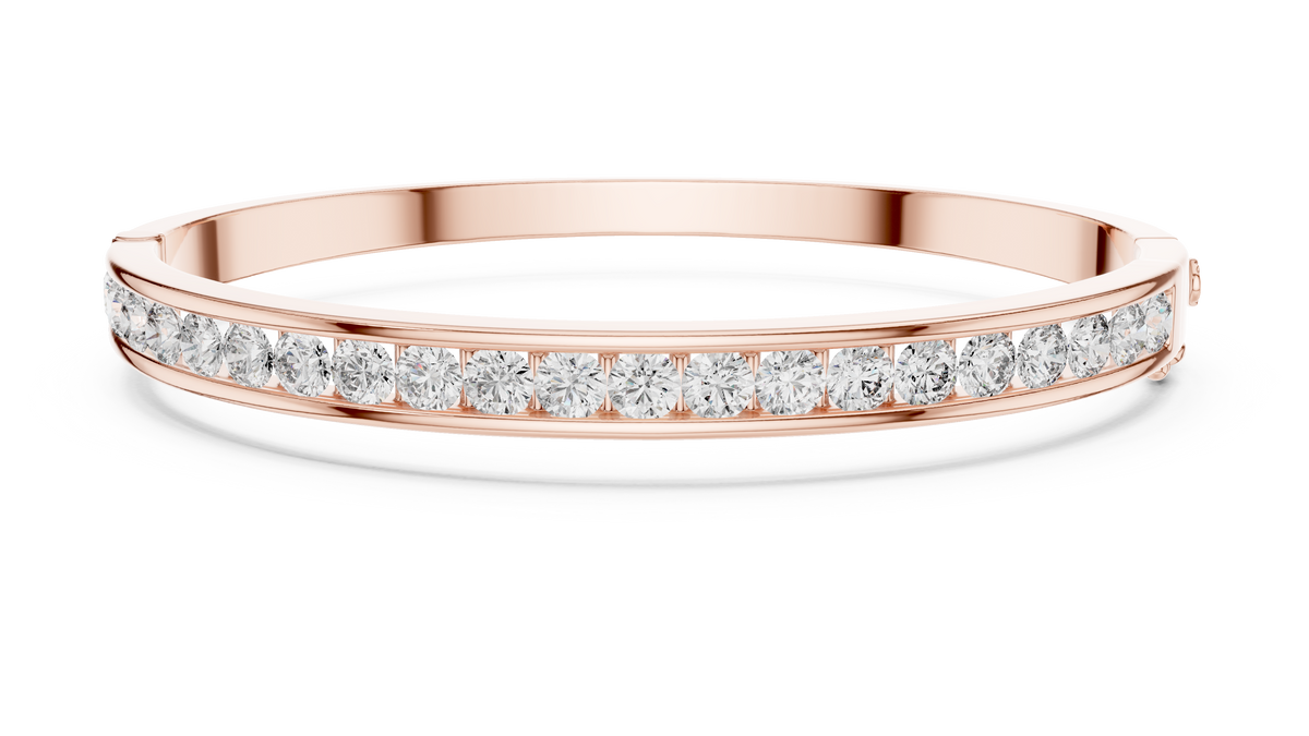 Rose gold 3.47 ct channel set diamond bangle bracelet, front view