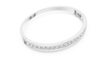 White gold channel set diamond bangle bracelet, angled view