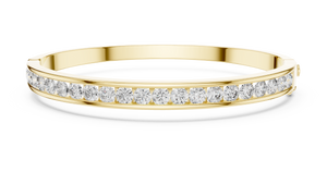 Yellow gold 3.47 ct channel set diamond bangle bracelet, front view