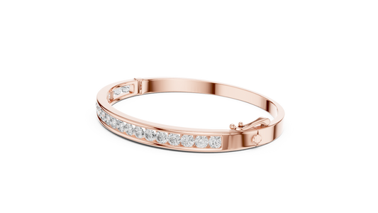 Rose gold round lab-grown diamond channel-set bangle bracelet, front view