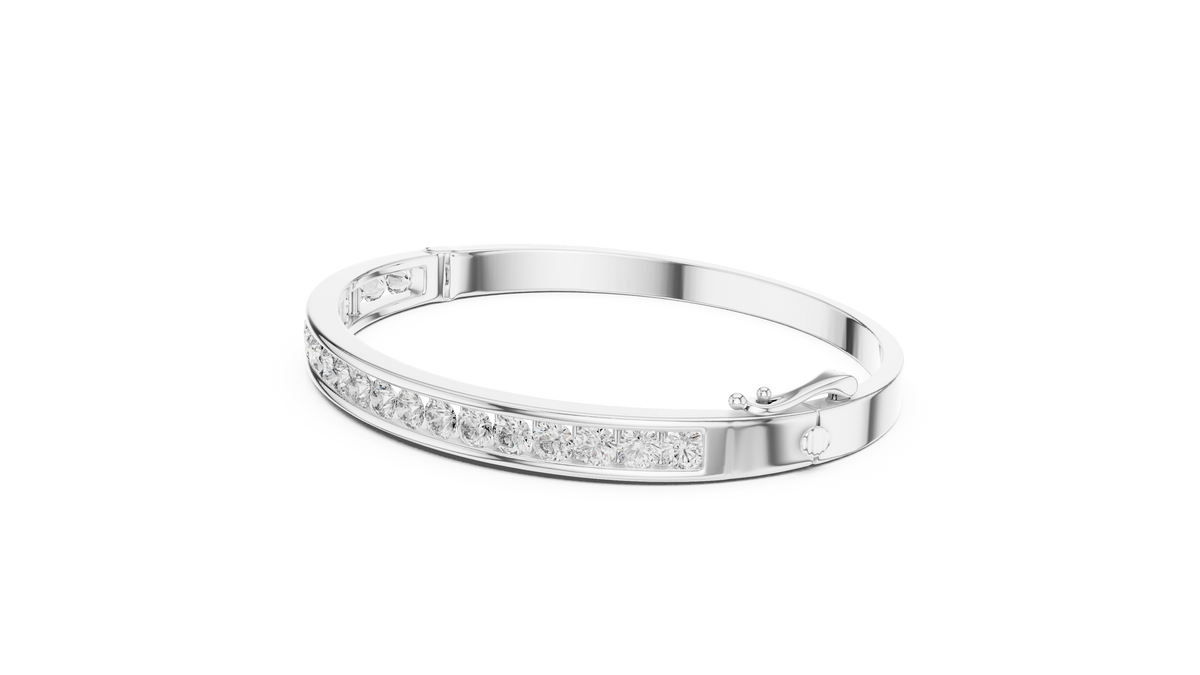 White gold round lab-grown diamond channel-set bangle bracelet, front view