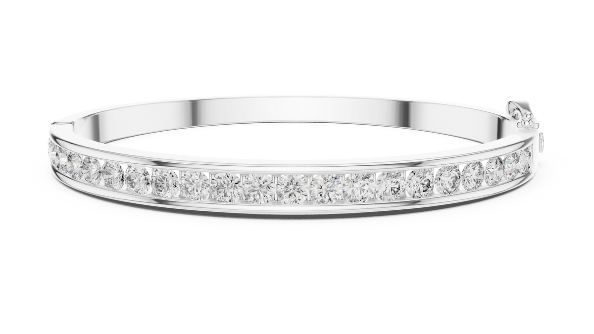White gold round lab-grown diamond channel-set bangle bracelet
