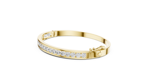 Yellow gold round lab-grown diamond channel-set bangle bracelet, front view