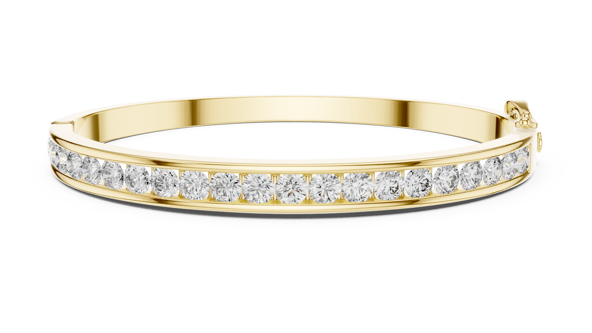 Yellow gold round lab-grown diamond channel-set bangle bracelet