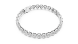 White gold 7.04 ct radiant cut halo diamond tennis bracelet, angled view
