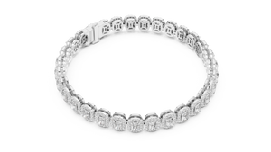 White gold lab grown diamond radiant halo tennis bracelet, side view