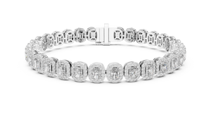 White gold 7.04 ct lab grown diamond radiant halo tennis bracelet, front view