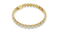 Yellow gold lab grown diamond radiant halo tennis bracelet, side view